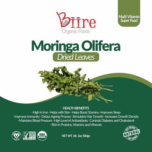 Moringa Oleifera Dry Leaves Label Front 1 By Biire organic Foods
